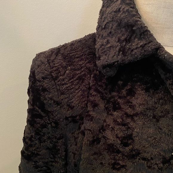 Gallery Womens Coat M Black Faux Persian Lamb Large Notch Collar - Picture 4 of 15